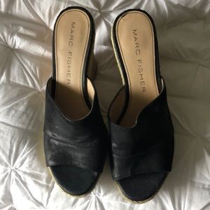 Black wedge open toe heel